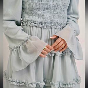 Elegant Light Blue Ruffled Maxi Dress